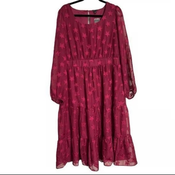 torrid Burgundy/Red Chiffon Mesh Clip Dot Star Print Tiered Dress NWOT Size 3X - Picture 7 of 16